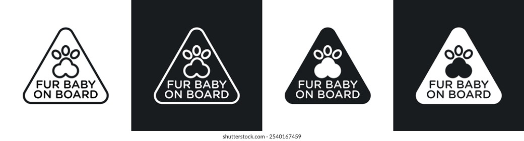 Fur baby on board sign in black and white colors.