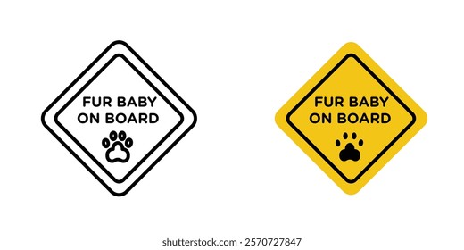 Fur baby on board signs vectors set in black and red colors on white background.