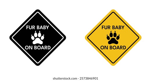 Fur baby on board signs vector set