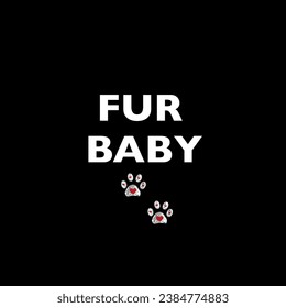 Fur baby text with doodle paw prints with heart