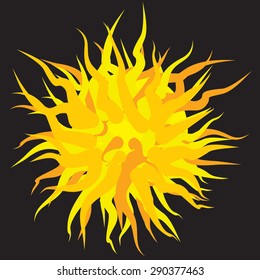 Fur ball with fire like fur on a black background | Image resembling sun