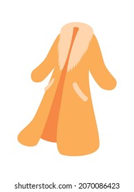 Fur coat flat composition with isolated image of long orange fur coat vector illustration