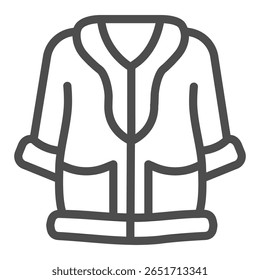 Fur coat with pockets and collar line icon, winter clothing concept. Vector graphics. Coat for women sign, clothes on white background, outline style icon for mobile or web design