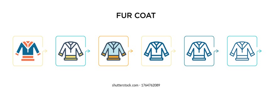 Fur coat vector icon in 6 different modern styles. Black, two colored fur coat icons designed in filled, outline, line and stroke style. Vector illustration can be used for web, mobile, ui