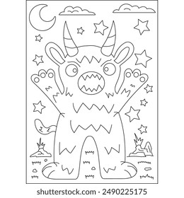 fur cute monster coloring book page for kids or grown adults coloring book mindful relaxation activity