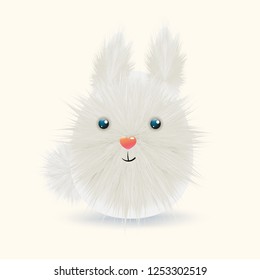 Fur fluffy cute bunny for Easter. Cartoon rabbit. Vector illustration. Greeting card design
