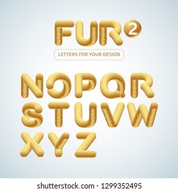 Fur and fluffy and Golden Letters alphabet set 2. Isolated Vector Illustration