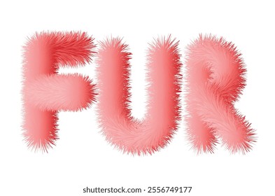 Fur fluffy text. Vector illustration of soft lettering, orange text Fur.