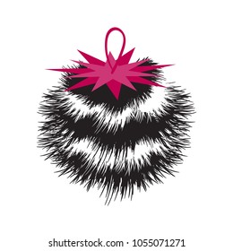 Fur Furry Ball Keychain. Vector illustration isolated on white background.