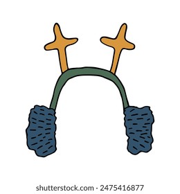 Fur headphones doodle Hand drawn winter accessories. Single design element for card, print, design, decor