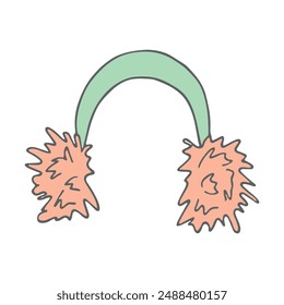 Fur headphones doodle Hand drawn winter accessories. Single design element for card, print, design, decor