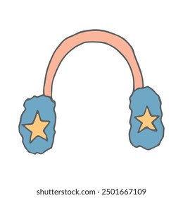 Fur headphones doodle Hand drawn winter accessories. Single design element for card, print, design, decor