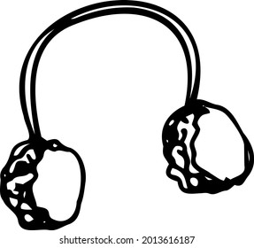 Fur headphones doodle, sketch. Vector black-and-white hand-drawn illustration.