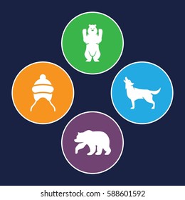 fur icons set. Set of 4 fur filled icons such as bear, wolf