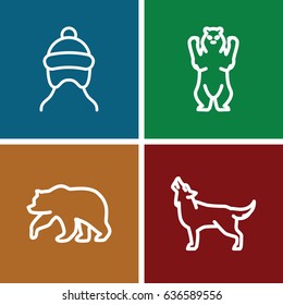 Fur icons set. set of 4 fur outline icons such as bear, wolf