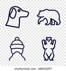 Fur icons set. set of 4 fur outline icons such as bear, baby cap