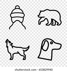 Fur icons set. set of 4 fur outline icons such as bear, wolf
