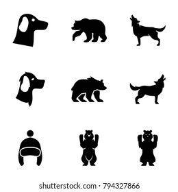 Fur icons. set of 9 editable filled fur icons such as bear, wolf