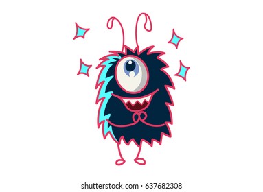 Fur Monster Charmed. Vector Illustration. Isolated on white background.