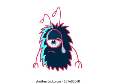 Fur Monster Crying. Vector Illustration. Isolated on white background.