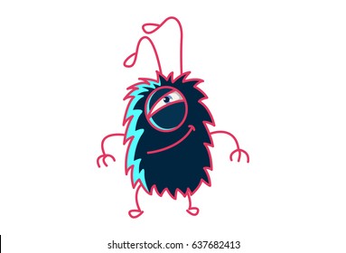 Fur Monster with a devil look. Vector Illustration. Isolated on white background.