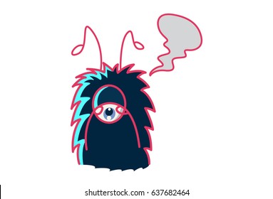 Fur Monster Sad. Vector Illustration. Isolated on white background.