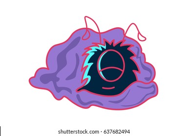 Fur Monster sleeping. Vector Illustration. Isolated on white background.