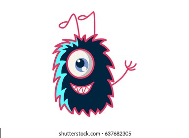 Fur Monster . Vector Illustration. Isolated on white background.