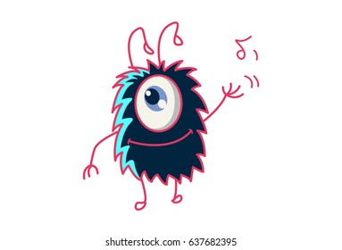 Fur Monster . Vector Illustration. Isolated on white background.