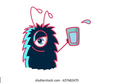 Fur Monster . Vector Illustration. Isolated on white background.