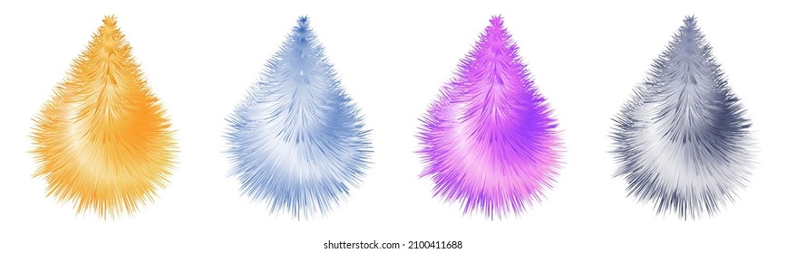 Pelzpompome, unscharfe, farbige 3D-Elemente, tropfende Formen, weinende Textur. Satz abstrakter Einzelobjekte, Vektorgrafik