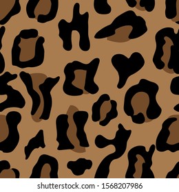 Fur print, leopard skin pattern with a heart. Hand-drawn. Seamless pattern, vector illustration.