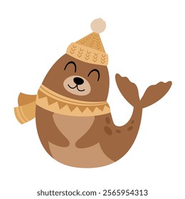 Fur Seal clipart. Cute Arctic animal clipart. Hand draw vector illustration in flat style