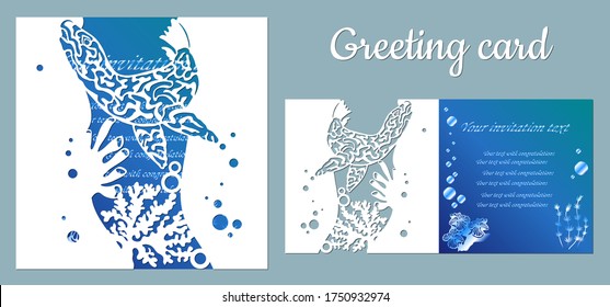 Fur seal. Fauna with marine animals. Template for making a postcard. Vector image for laser cutting, plotter printing and scrapbooking.