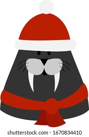 Sello de pieles con sombrero, ilustración, vector sobre fondo blanco.