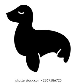 Sello de pieles, icono sólido de león marino, concepto de industria petrolera, signo de vector animal acuático sobre fondo blanco, icono de estilo glifo para concepto móvil y diseño web. Gráficos vectoriales