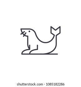 Fur Seal Vector Line Icon, Sign, Illustration On Background, Editable Strokes