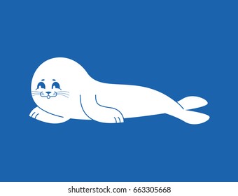 Fur Seal white isolated. small sea calf. Animal of Arctic and Antarctic