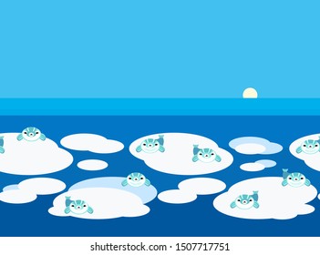 Fur seals,  cartoon baby seals on ice