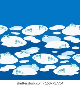 Fur seals,  cartoon baby seals on ice