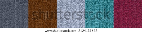 Fur seamless background, animal air texture, grey,\
brown, white, blue and red wool for game. Repeated furry pattern,\
cat, dog, wold, mink natural or artificial textile carpet,\
Realistic 3d vector set