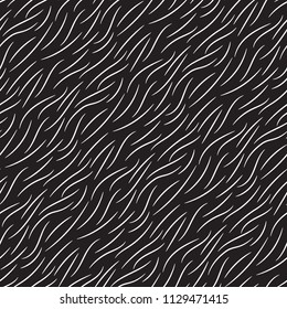 Fur Texture Wild Animal Skin Black White Seamless Pattern. Vector Illustration.