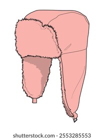 Fur trapper hats technical drawing vector template.