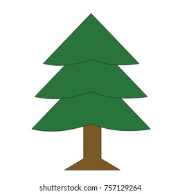 Fur Tree cartoon. Outlined illustration with thin line black stroke