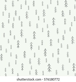 Fur tree seamless pattern. Simple minimalist hand drawn natural design.