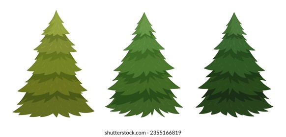 Fur tree set. Cartoon Christmas undecorated spruce trees. Xmas holidays flat vector illustration collection. Christmas green fur trees