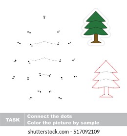 Fur tree in vector to be traced by numbers, the easy educational kid game with simple game level, the education and gaming for kids, visual game for children.