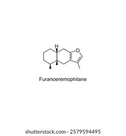 Furanoeremophilane skeletal structure.Sesquiterpene compound schematic illustration. Simple diagram, chemical structure.