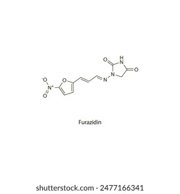Furazidin flat skeletal molecular structure Antibiotic drug used in bacterial infection treatment. Vector illustration scientific diagram.