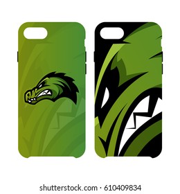 Furious alligator head sport vector logo concept smart phone case isolated on white background. Predator team badge modern design. Premium quality wild animal artwork cell phone cover illustration.